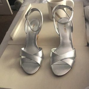Nine West Silver Metallic Kami Wedge Heel Sandal